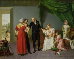 Baron Jean Louis Alibert (1768-1837) bei der Durchführung der Pockenimpfung im Schloss Liancourt, ca. 1820